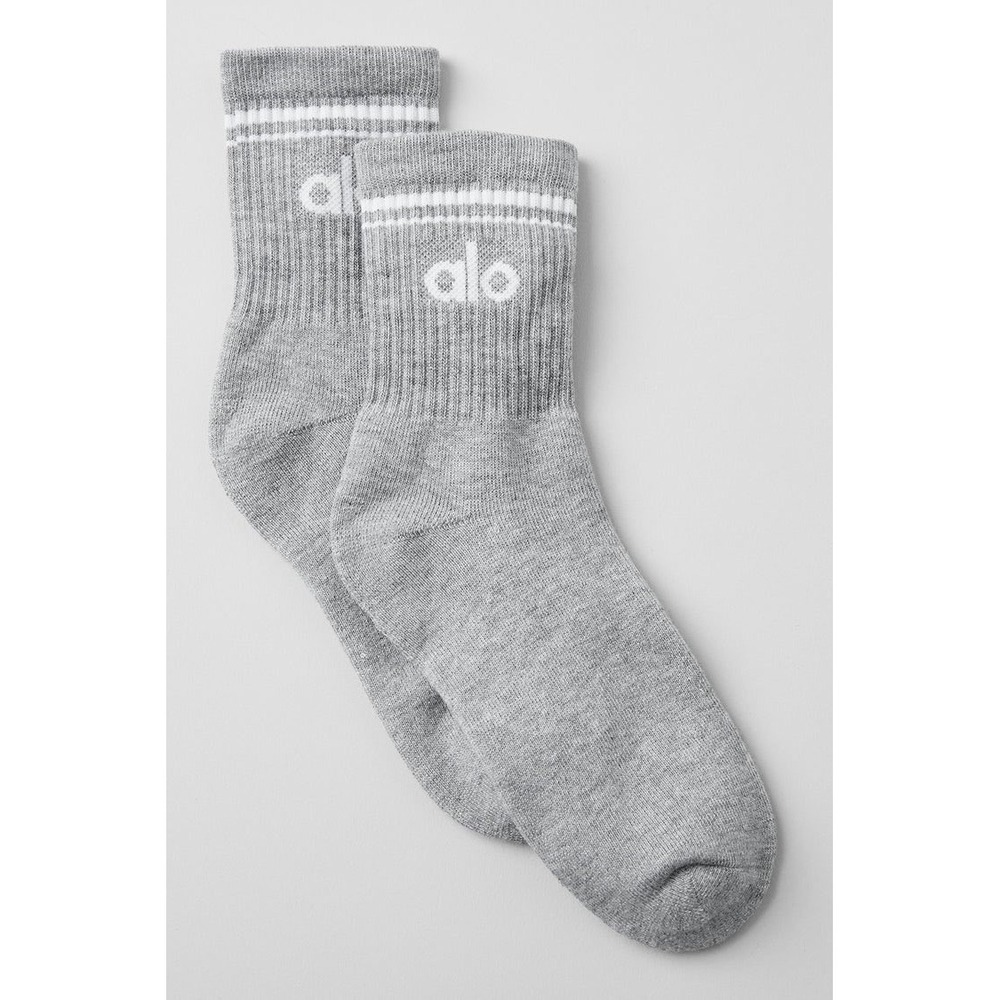ALO Yoga Unisex Half-Crew Throwback Sock Gray/White New Medium Athletic